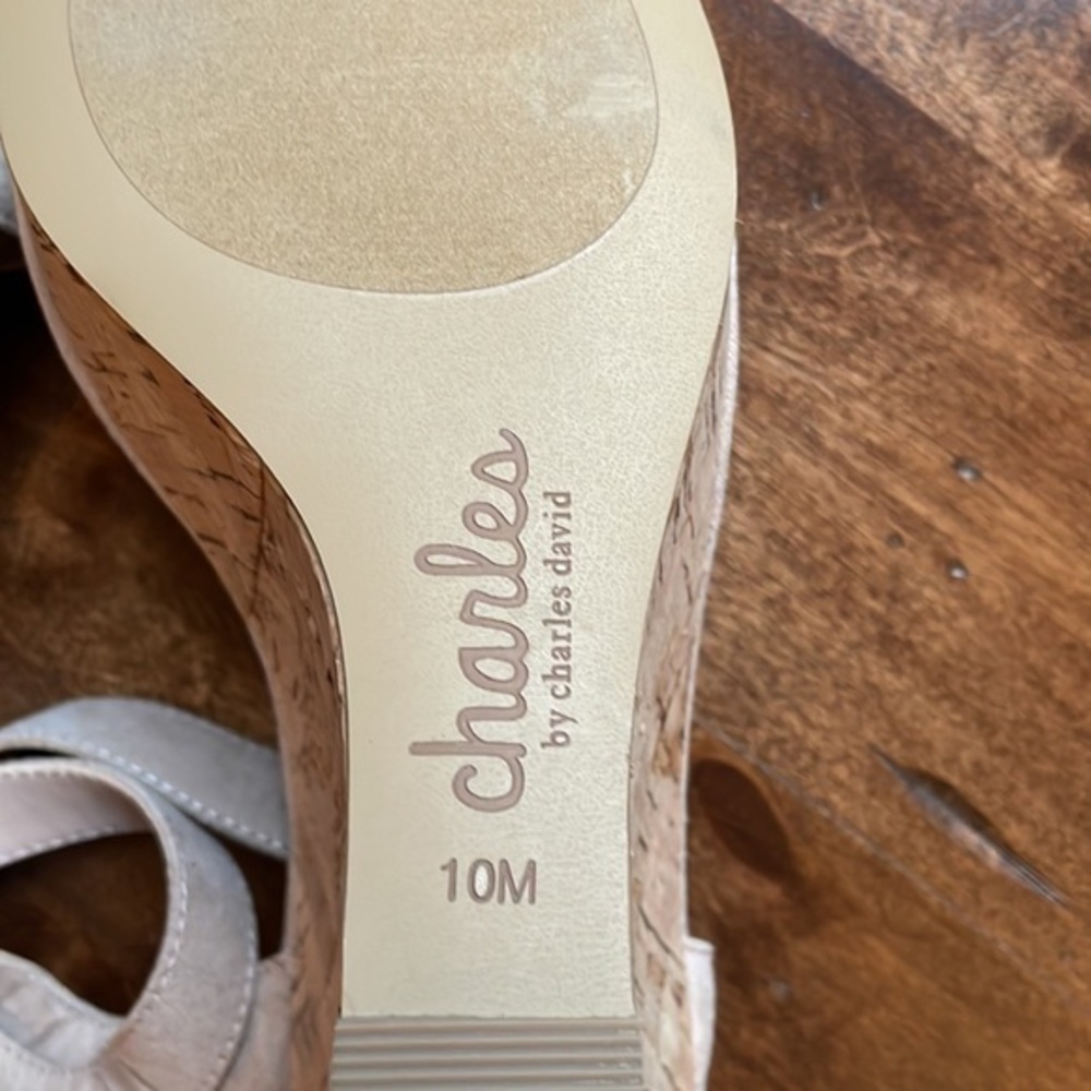 Charles Charles David Neutral‎ Cork Platform Wedge Ankle Strap Sandals Womens 10 - Picture 7 of 10